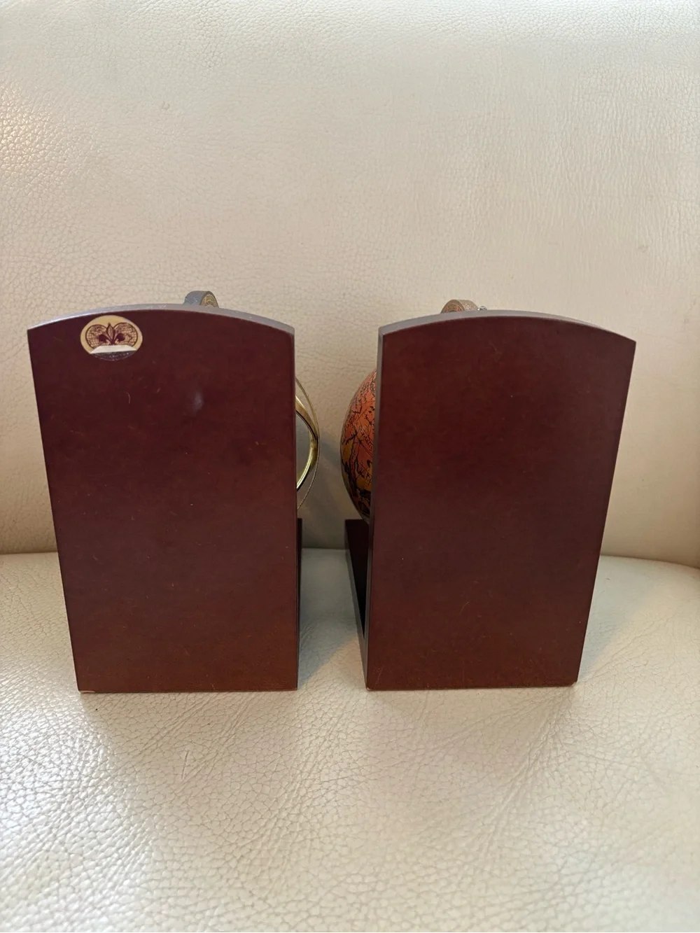 Vintage Brass and Brown Globe Bookends - Decorative Home Wall Decor